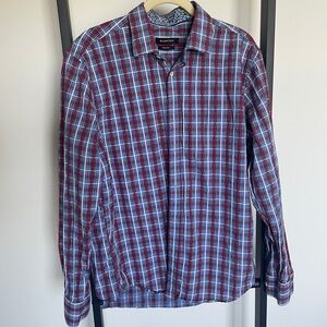 Bugatchi Men's Red and Blue Checkered Shirt